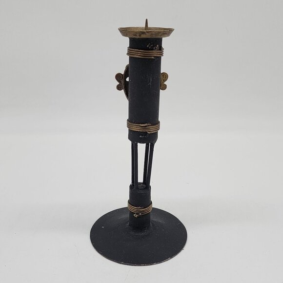 Handcrafted African Tribal Mask Inspired Metal Candle Holder Brass Metal 9" - Picture 5 of 8